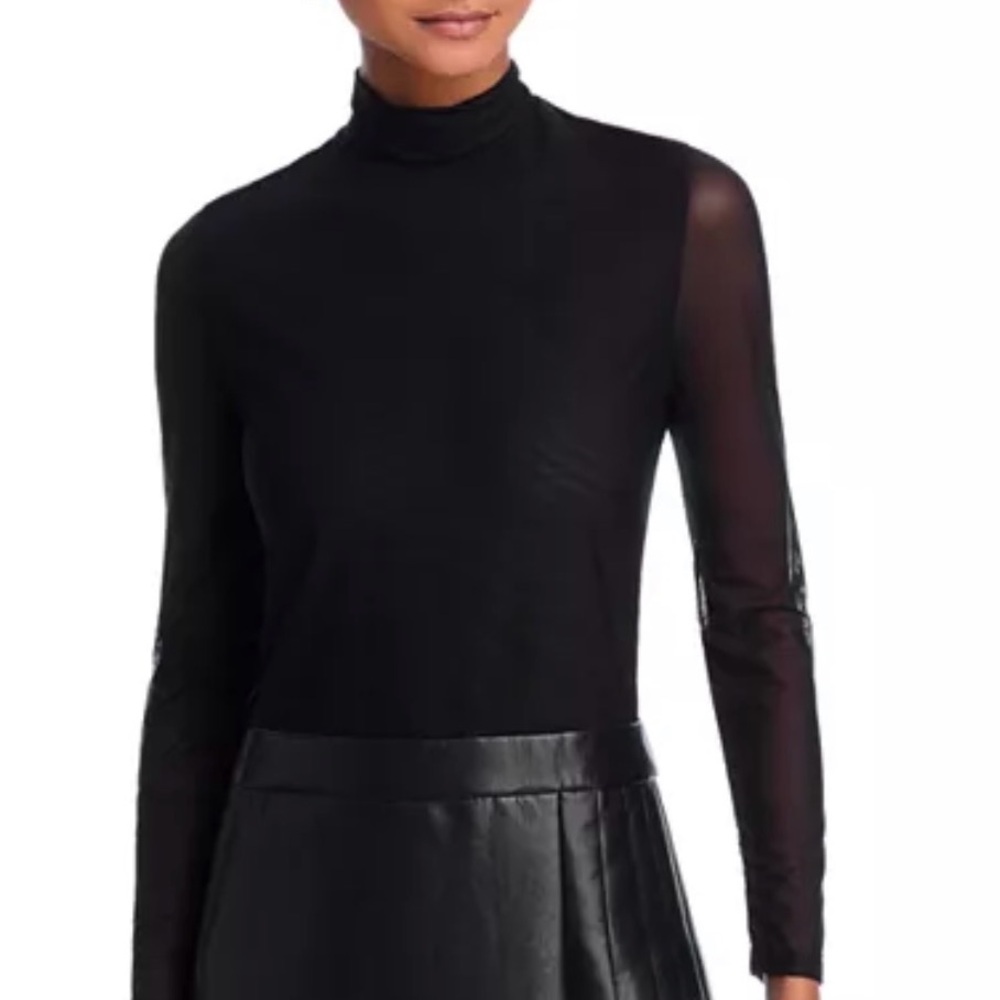 Alice and Olivia Chara Long Sleeve Mesh & Faux Leather Mini Dress